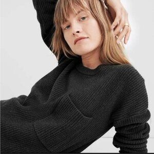 Madewell Thompson Pocket Black Crewneck Knit Cotton Blend Sweater Sz 1X NWT